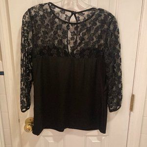 MILLY Illusion elegant lace silk top black , Size 6